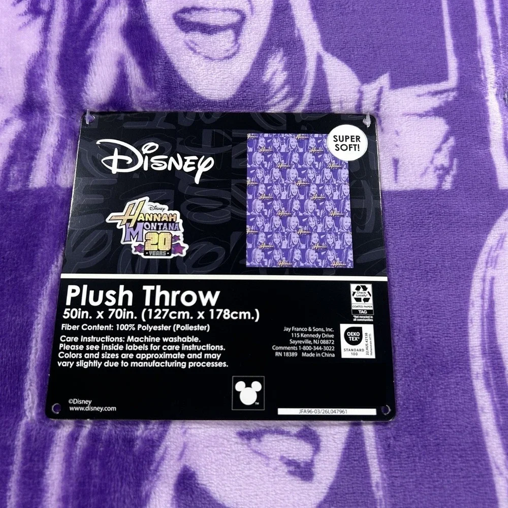Disney Hannah Montana 20 Years Plush Throw Blanket 50x70 Purple Miley Cyrus NWT
